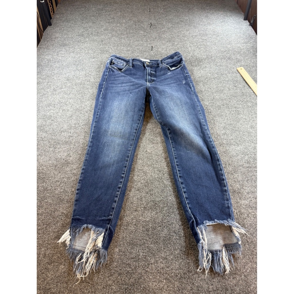KanCan Women Blue Distressed Shark Bite Hem Skinny Jeans KC7119D Size 13/30